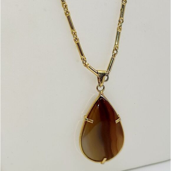 Vintage Agate Stone Teardrop Pendant Necklace - Picture 3 of 5